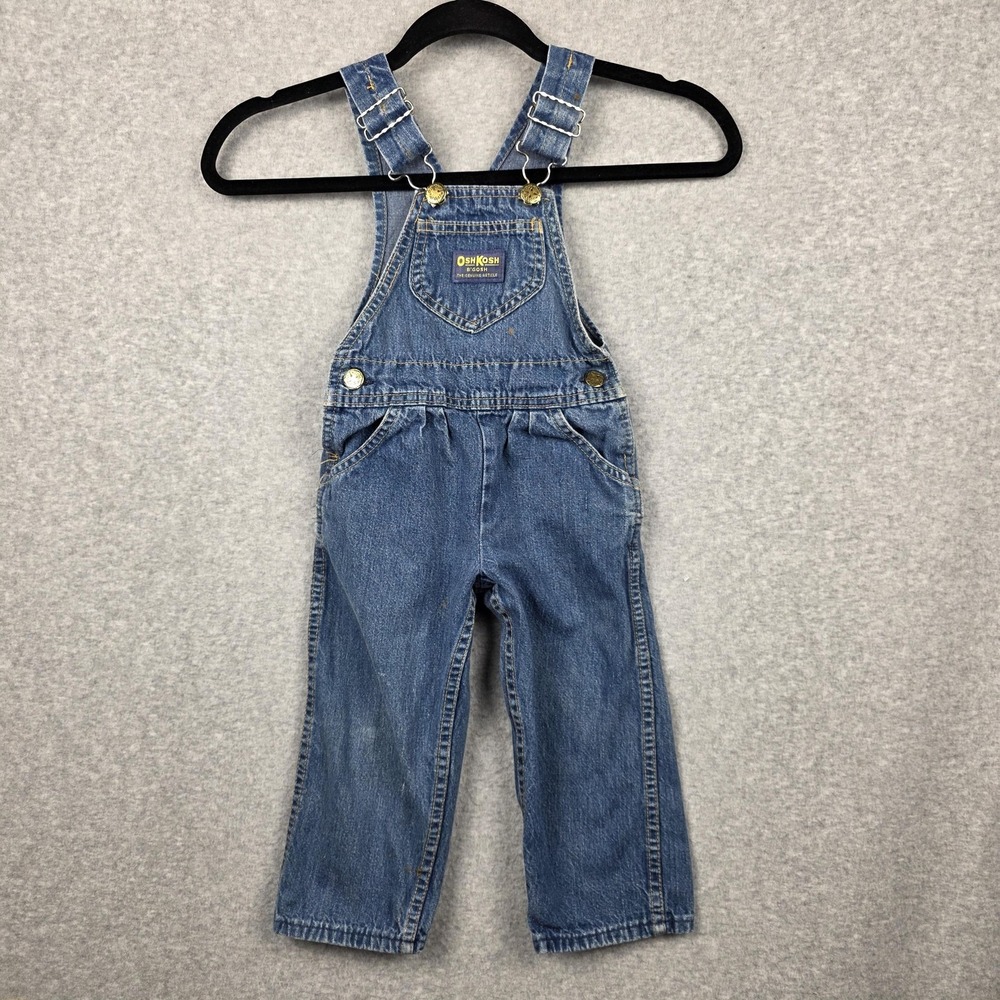 Vintage OshKosh B'gosh Denim Overalls Kids Toddler 3T Blue Vestbak Made‎ USA 80s